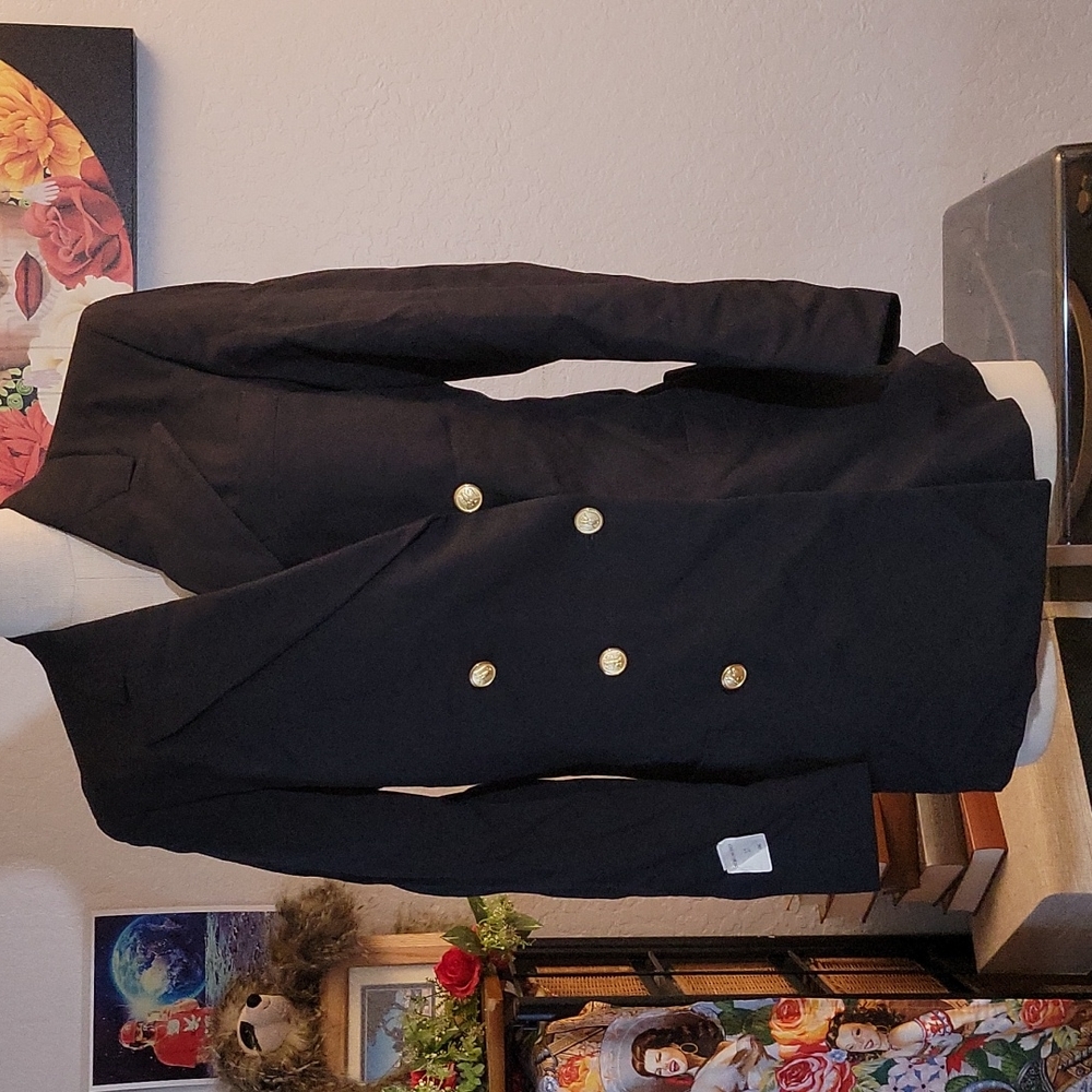 Vintage US Navy Officer Men's Service Dress Blue Wool Uniform Coat Blazer 37L